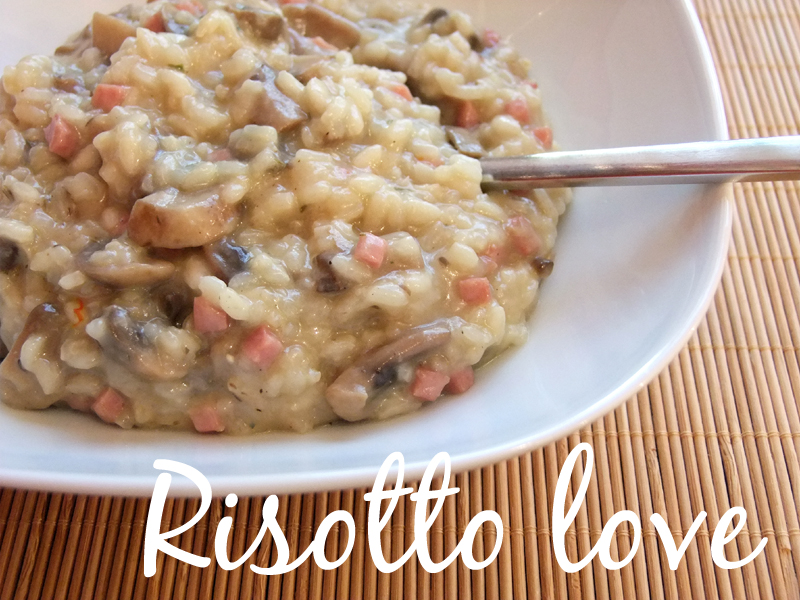 Schinken-Champignon-Risotto mit Safran und Rosmarin