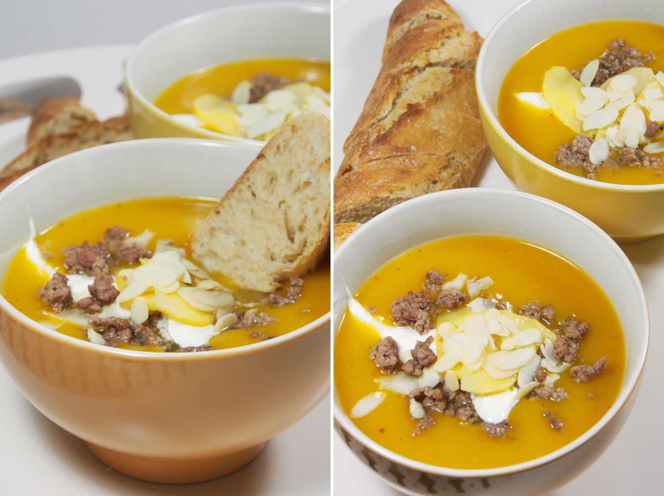 Rezept für Kürbissuppe mit Apfel und Hackfleisch 