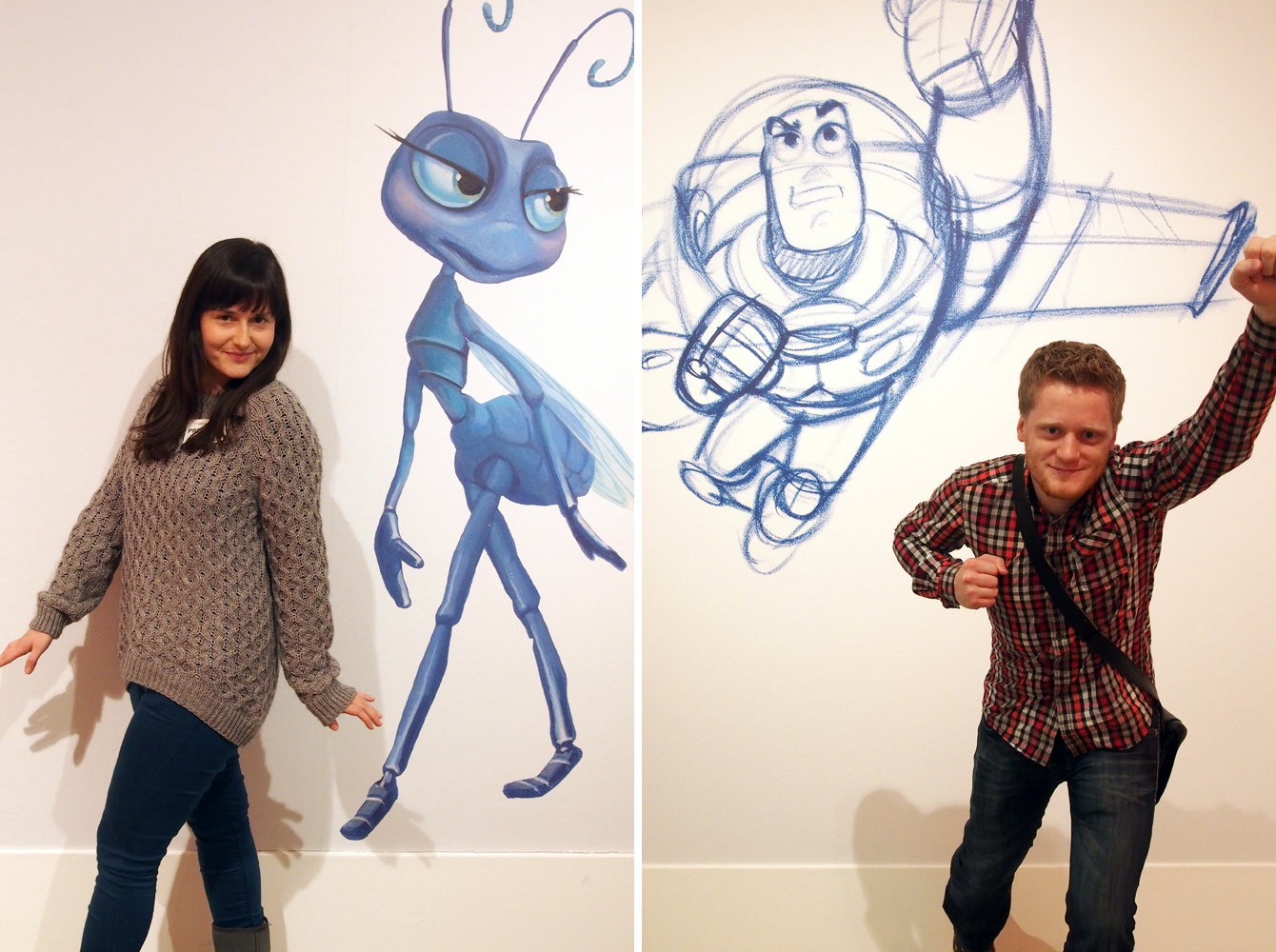 Ausstellung "Pixar - 25 Years of Animation" - Atta von "Das große Krabbeln" und Buzz Lightyear von "Toy Story" - Rechte für die abgebildeten Figuren und Kunstwerke liegen bei Pixar, Bildrechte bei "Fee ist mein Name"