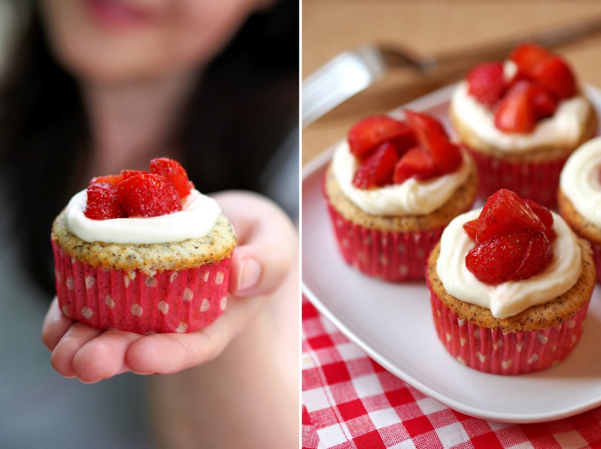 Sommerliche Limetten-Mohn-Muffins mit Erdbeernest