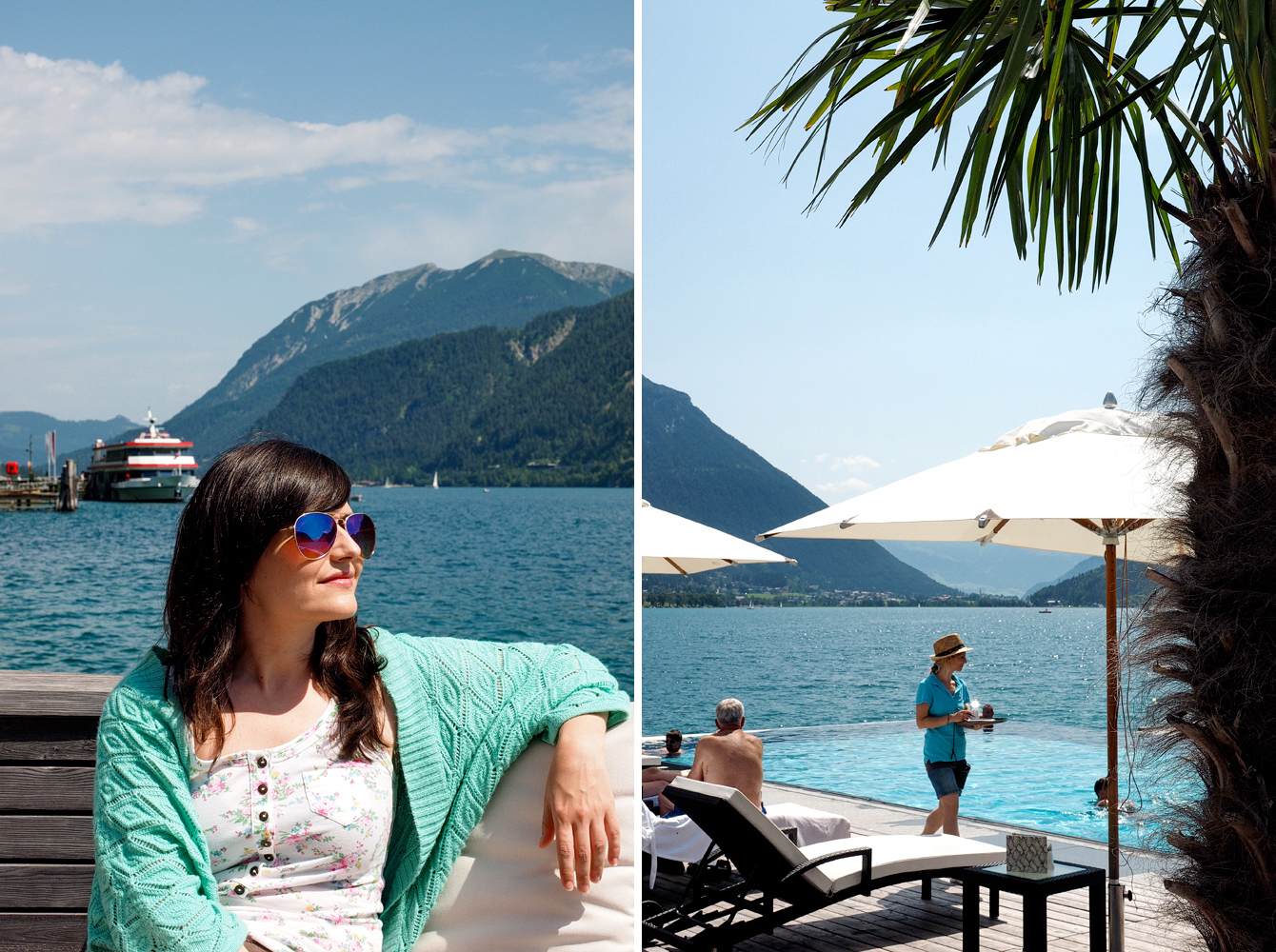 Entspannen und genießen in Pertisau am Achensee - Strandlounge mit Infinity-Pool und Strandbar im Strandhotel Entner - © Fee ist mein Name