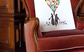Hochzeits-DIY: Fingerabdruckbild mit fliegendem Brautpaar an riesiger Luftballontraube - "Fee ist mein Name"